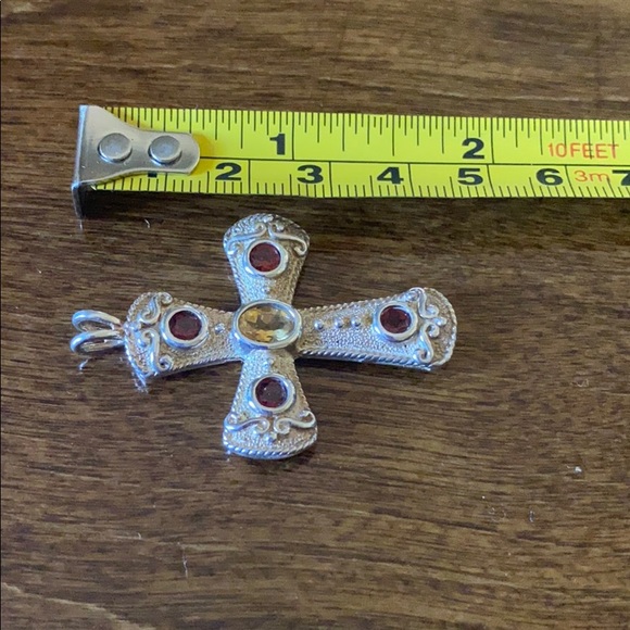 Sterling S gold plated garnet citrine stone cross - Picture 2 of 4